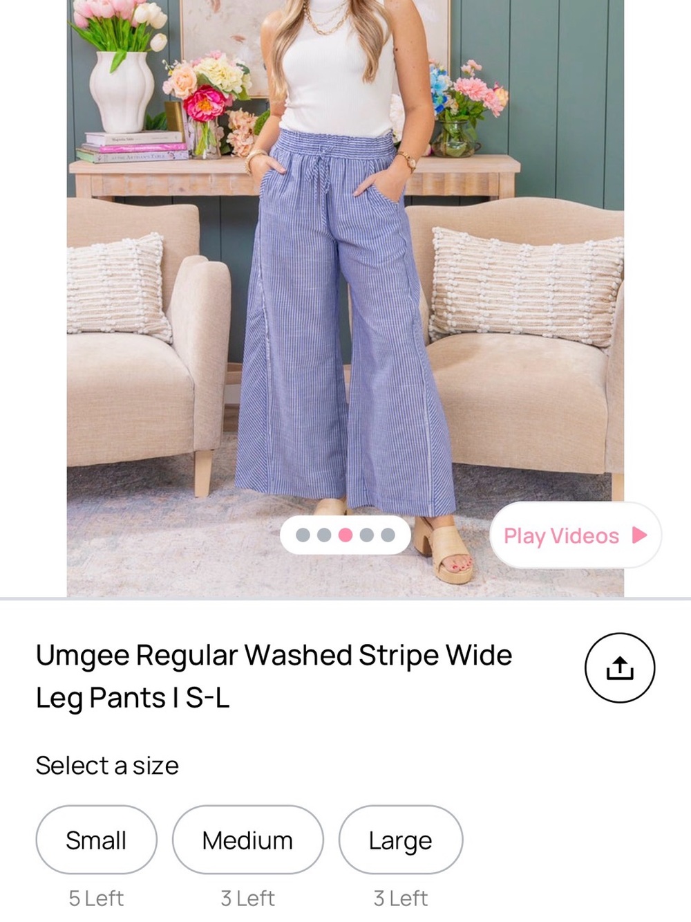 Umgee Light Blue Pinstripe Wide Leg Pull-On Pants